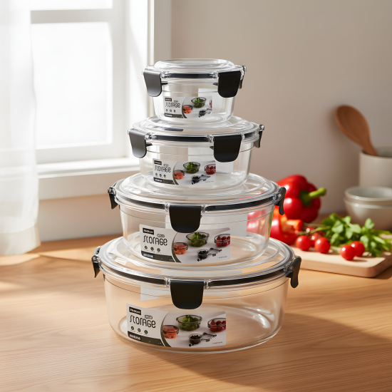 Acrylic Round Tupperware Set - 4 Pcs